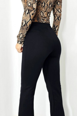 Pantaloni eleganti Tand, croi evazat si textura elastica, Negru 2
