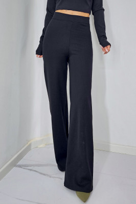 Pantaloni evazati Harys, cu talie inalta si croi office, Negru