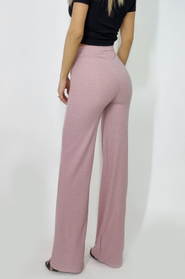 Pantaloni largi Amina, cu snur in talie, Roz pal3