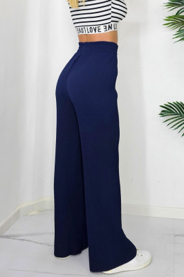 Pantaloni lejeri OTY, cu croi evazat si banda elastica in talie, Bleumarin1