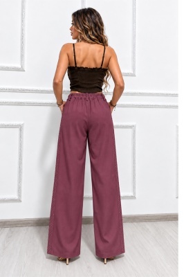 Pantaloni lungi office CELISA, cu pense si cristale, Magenta, Marime S/M, detaliu spate