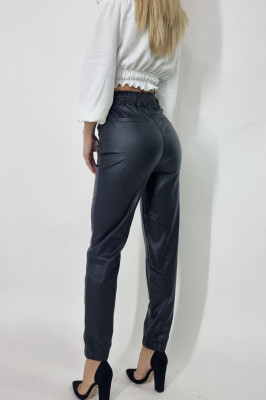 Pantaloni Mazar, din piele ecologica, cu banda elastica in talie2