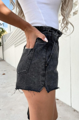 Pantaloni scurti denim Josephine, cu talie inalta, Negru2