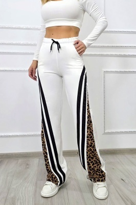 Pantaloni sport cu imprimeu, Move Street si legare cu snur, ALB