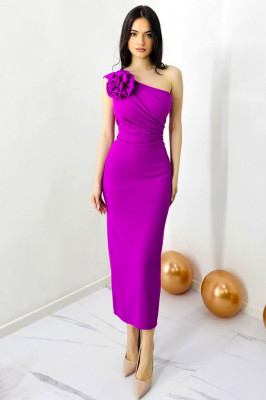 Rochie bandage de seara, ILona, cu detaliu floral detasabil, Mov 3