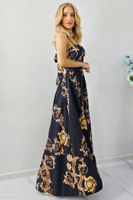 Rochie cocktail Fernanda, croi semidecupat si funda la spate, Black Royal, Marime S/M/L lateral