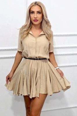 Rochie cu volane Peony Pearl, babydoll si curea inclusa, Crem, Marime S/M