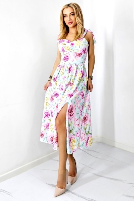 Rochie de vara Masha, cu imprimeu floral, Magenta Roses, Marime S/M
