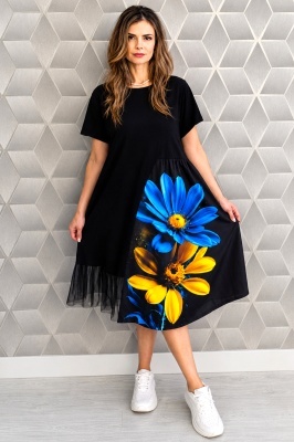 Rochie de zi Arty Fiora, cu tull si maneca scurta, Ocean Petal, Marime S/M/L