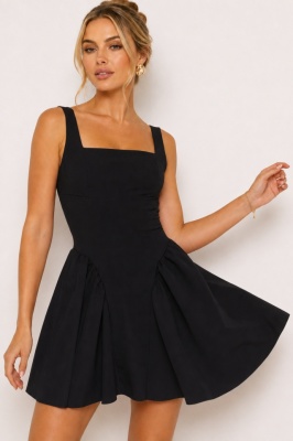 Rochie de zi MARA, cu funda la spate si croi babydoll, Negru