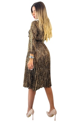 Rochie de zi plisata LUSINDA, cu animal print si curea, Leopard, Marime S/M spate