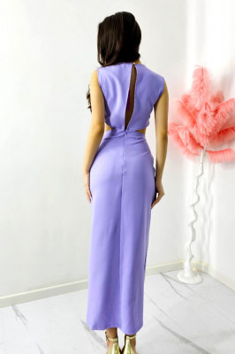 Rochie decupata Florys, croi lung cu slit si detaliu floral detasabil, Lila, Marime M/L spate