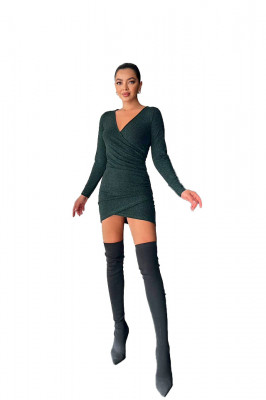 Rochie eleganta Liuba, cu croiala asimetrica, bodycon si fronseuri, Verde 3