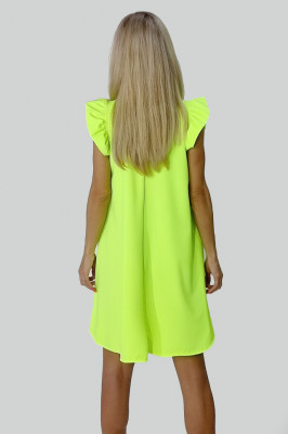 Rochie larga Azzuro, cu umeri bufanti si croiala in A, Galben fosforescent1