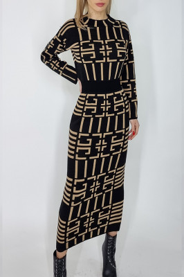 Rochie lunga bandage, Felicia, bej-negru1