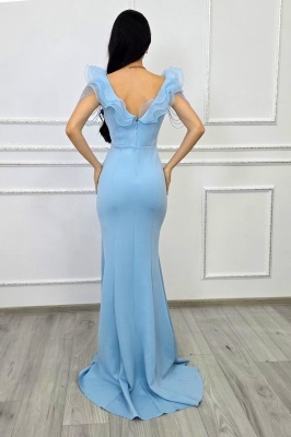 rochie baby blue dama cu slit si design de impact vizual