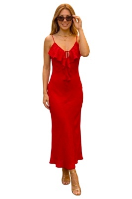 rochie rosie lunga lejera de zi
