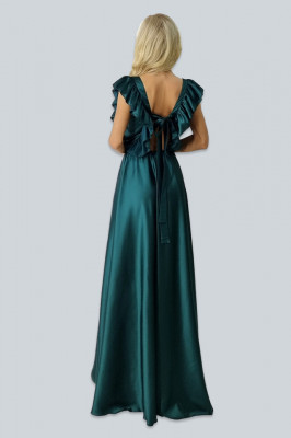 Rochie lunga Ingrid, cu volane si aspect vaporos, Verde imperial3