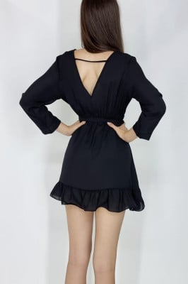 Rochie scurta Ilayda, cu aspect petrecut si maneca trei sferturi, Negru2