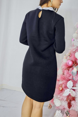 Rochie vatuita de zi, Spell, cu revere si perle artizanale, Negru spate