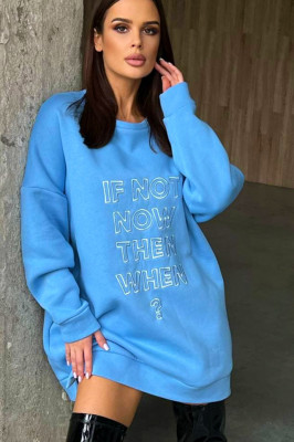 Rochie vatuita tip hanorac, IF NoT, croiala oversize, Albastru 2
