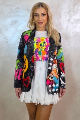 Sacou urban cu imprimeu artistic urs