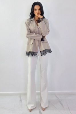 Sacou elegant Maelis, cu dantela si cusaturi de contur, Cappuccino, Marime S/M