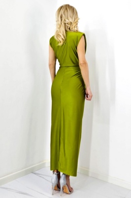 rochie satinata lunga verde olive