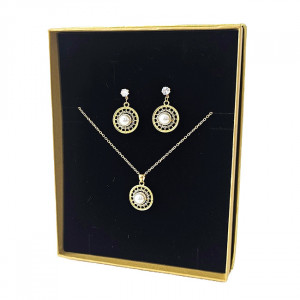 Set accesorii Feeling, din inox, cu cercei, lantisor si pandativ cu cristale, in cutie eleganta, Auriu 3