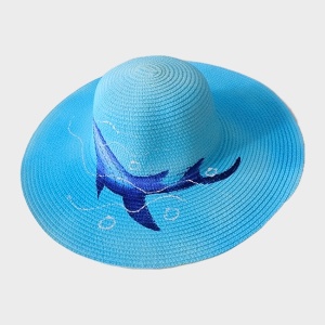 Set BIG Summer, geanta mare pentru plaja, palarie si evantai, Ramuri de migdal inflorit, Shark 2