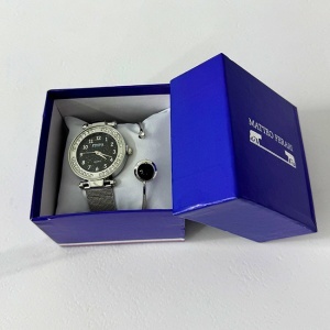 Set ceas elegant dama Francesca di Geneva Matteo, cu bratara asortata, Silver/Black