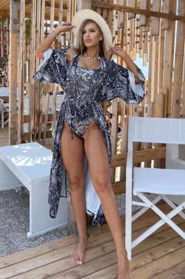 Set Fiona tiger costum de baie intreg si cardigan de plaja-fata