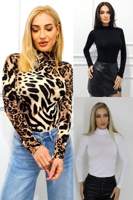 Set promo, cu trei piese malete Lady Liza Wild Essence, cu guler pe gat si textura subtire, Marime S/M