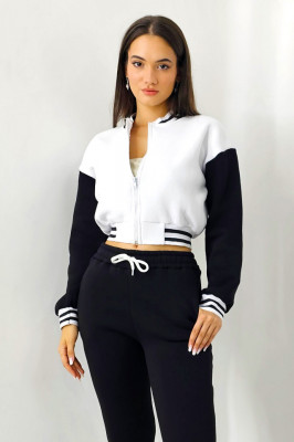 Trening bumbac vatuit College, bluza scurta cu fermoar si pantaloni, Negru 1