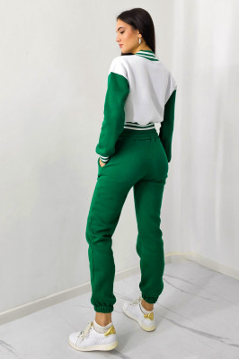 Trening bumbac vatuit College, bluza scurta cu fermoar si pantaloni, Verde 4