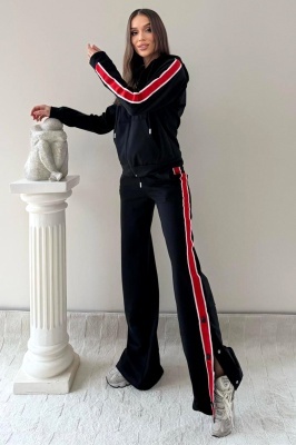 Trening cu fermoar SporDIVA, hanorac cu gluga si pantaloni, Negru