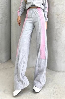 Trening de dama cu dungi in relief GHIZEL, jacheta si pantaloni evazati, Gri