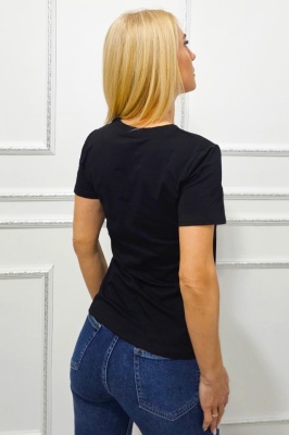 Tricou bumbac AMOO, cu imprimeu in relief si cristale artizanale, Butterfly Negru spate
