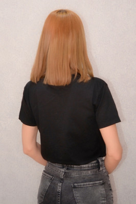 Tricou dama mediu, cu imprimeu "fata la plaja", Negru4