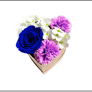 2 Aranjament Floral, cutie inima cu trandafir criogenat, cu decor de hortensii si garoafe de sapun