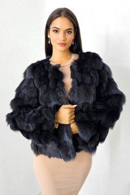 Blana naturala de vulpe Sidonia, cu prindere pe interior, Negru, Marime S/M/L 4