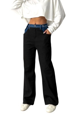 Blugi boyfriend cu super elastan, Vienna in doua nuante, Negru