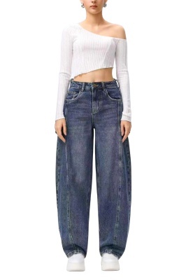 Blugi loose fit BARREL si cusaturi evidentiate, Bleumarin