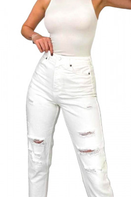 Blugi mom slimfit Mauris, cu perforatii ample pe linia piciorului 5