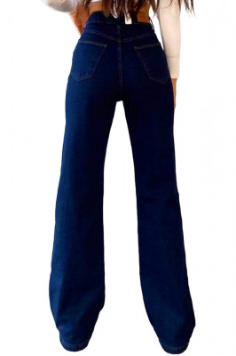 Blugi wide leg Gilbert, cu super elastan si talie inalta, Bleumarin 1
