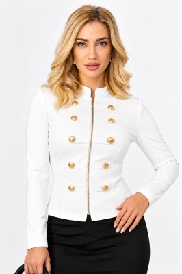 Bluza dama VELSIA, cambrata, cu fermoar frontal si nasturi aurii decorativi, Alb