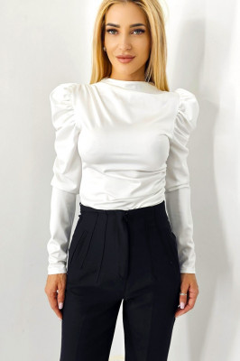Bluza eleganta Eleonore, cu maneca lunga si umeri bufanti, Alb, Marime S/M 3