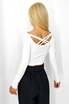 Bluza scurta Manon, cu guler lejer si detaliu decupat la spate, Alb, Marime S/M spate