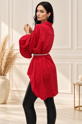 Camasa cu volane si cristale Sugar BLINK, lungime asimetrica, Rosu, Marime S/M/L detaliu lateral