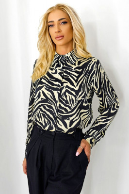 Camasa dama GhiZZeL, croiala lunga cu imprimeu animal print, Zebra crem, Marime S/M/L 3